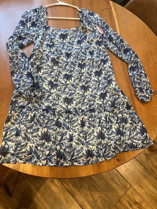 PAIGE Dresses & Skirts - PAIGE Blue and White Palm-Print Long Sleeve Casual Dress